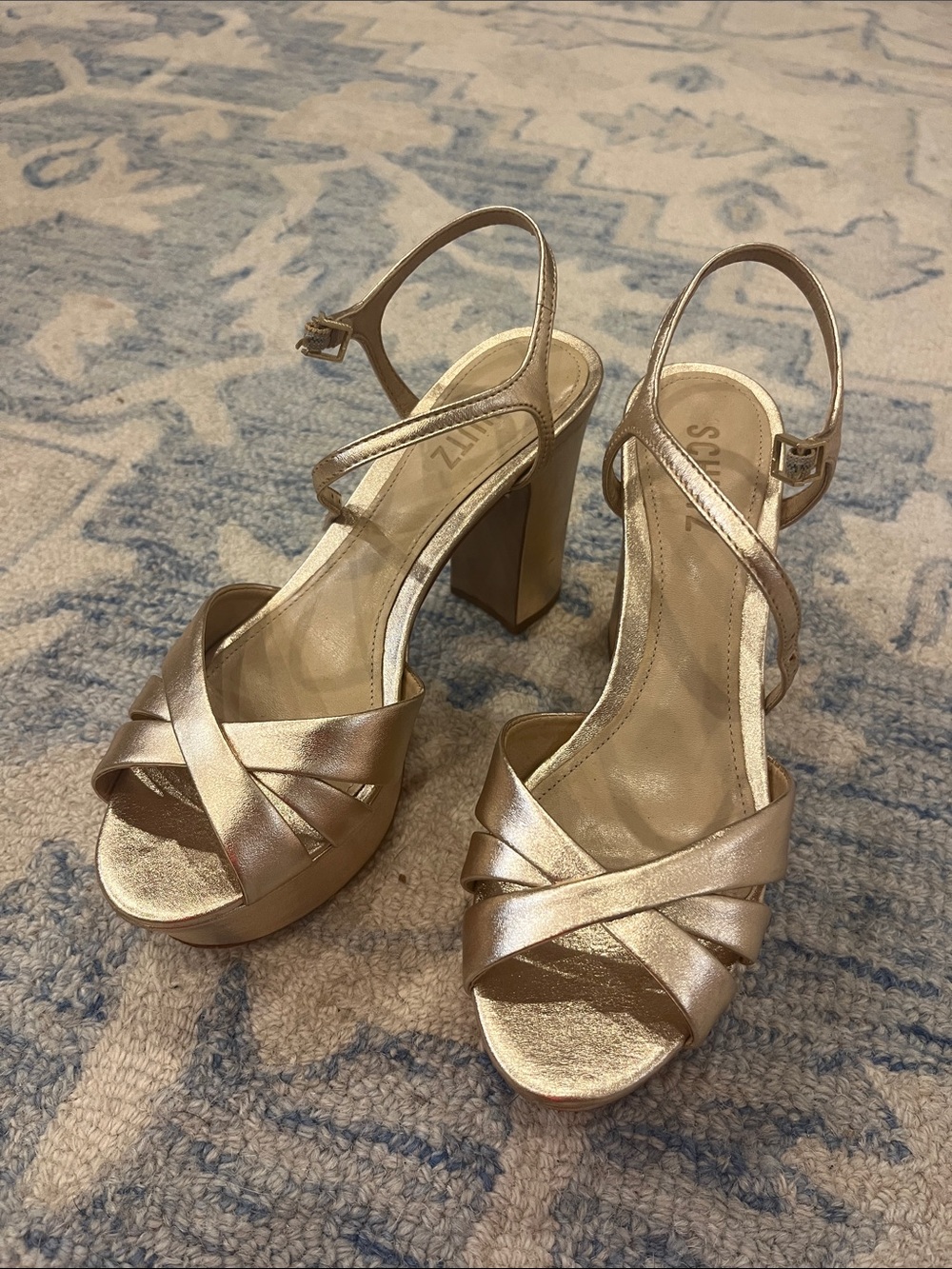 Schutz Keegan Platform Gold Heels